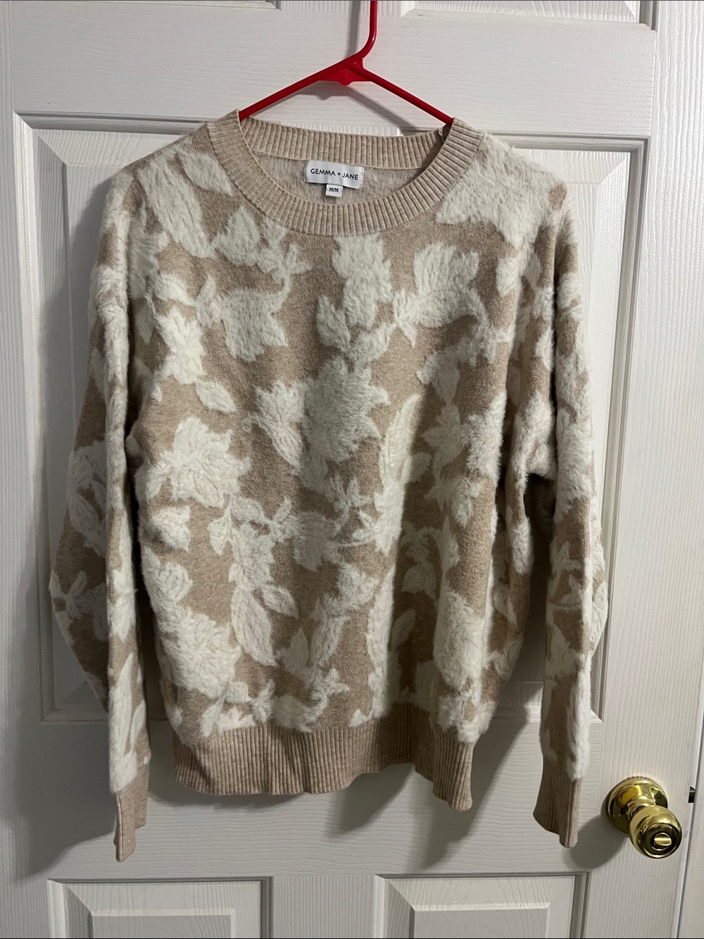 Cream and Beige Floral Crewneck Sweater